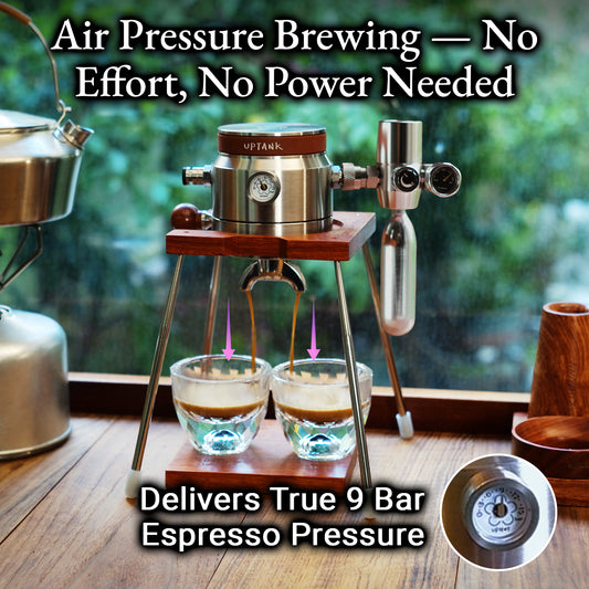 RUNNNN UPTANK Portable Espresso Machine 8-in-1 Combo Set, 9 Bar Pneumatic Manual Espresso Maker, No Power Needed, Stainless Steel Compact Coffee Maker for Camping & Travel
