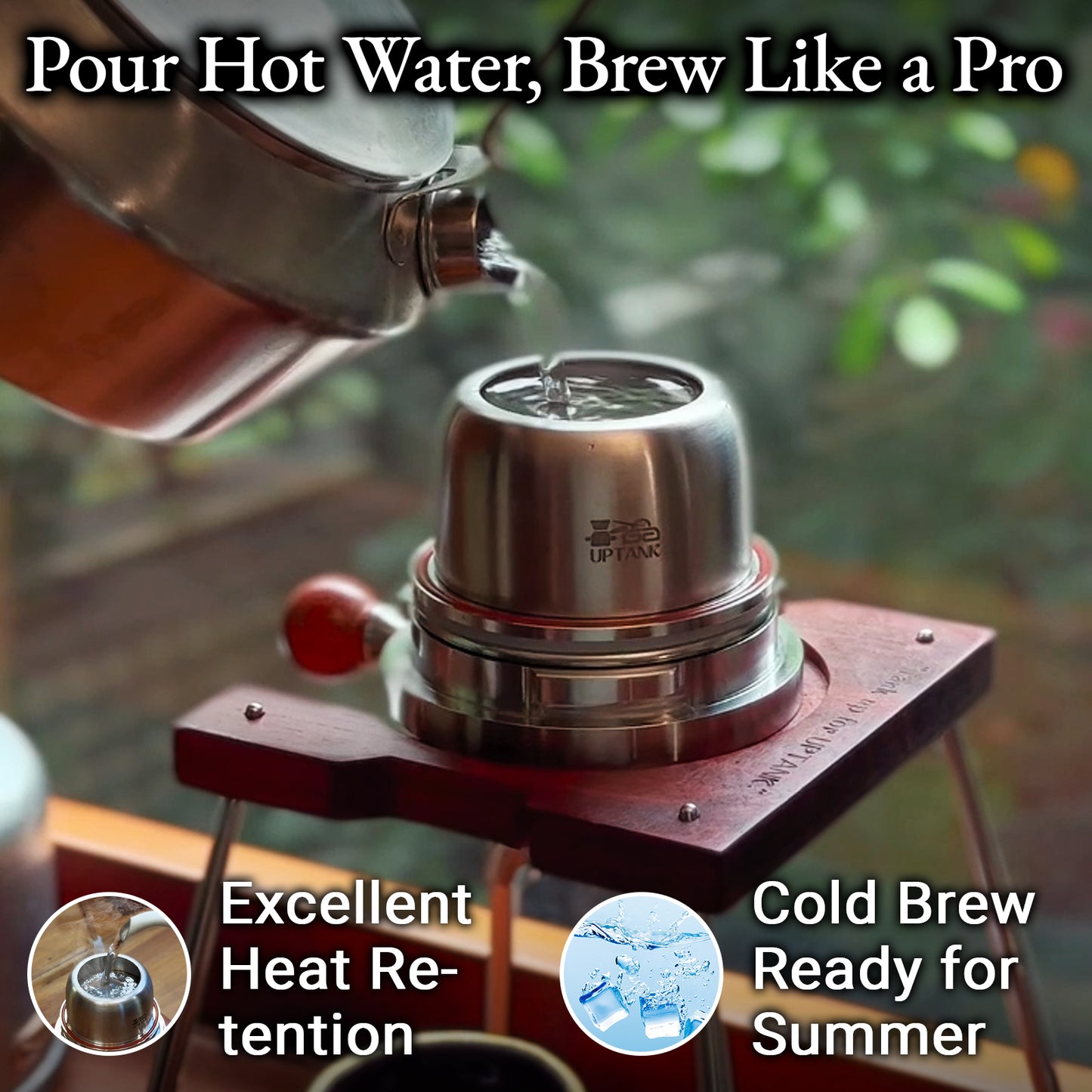 RUNNNN UPTANK Portable Espresso Machine (Maker Only, with Stand), 9 Bar Manual Pneumatic Espresso Maker, No Electricity, Stainless Steel Coffee Maker