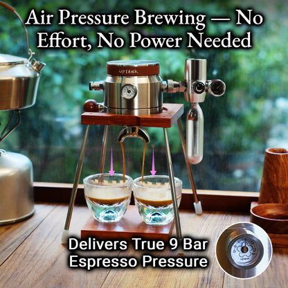 RUNNNN UPTANK Portable Espresso Machine (Maker Only, with Stand), 9 Bar Manual Pneumatic Espresso Maker, No Electricity, Stainless Steel Coffee Maker