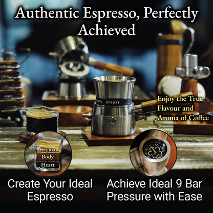 RUNNNN UPHOT Portable Espresso Machine 5-in-1, 9 Bar Pneumatic Manual Espresso Maker, No Power Needed, Stainless Steel, Compact for Camping Travel Outdoor