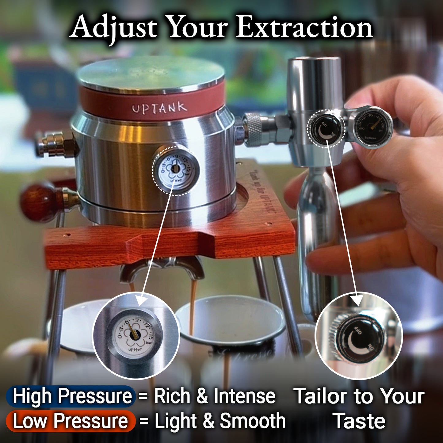 RUNNNN Pneumatic Pressure Kit for Espresso Machines (Machine Not Included), 9 Bar CO₂ Extraction Accessory, Manual Espresso Pressure System, Stainless Steel, Portable