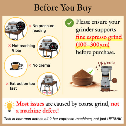 RUNNNN UPTANK Portable Espresso Machine (Maker Only, with Stand), 9 Bar Manual Pneumatic Espresso Maker, No Electricity, Stainless Steel Coffee Maker