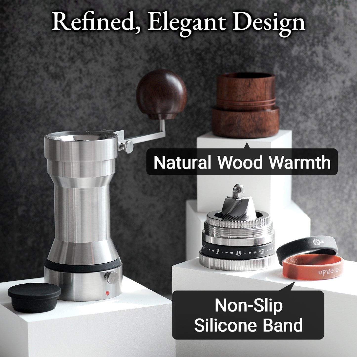 RUNNNN UPVOID Manual Coffee Grinder, Hollow Shaftless Burr Grinder for Espresso, Adjustable Grind Size, Anti-Static Stainless Steel/Aluminum Hand Grinder, Low Retention, Lightweight Portable & Easy to Clean