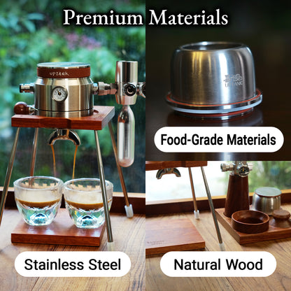RUNNNN UPTANK Portable Espresso Machine (Maker Only, with Stand), 9 Bar Manual Pneumatic Espresso Maker, No Electricity, Stainless Steel Coffee Maker