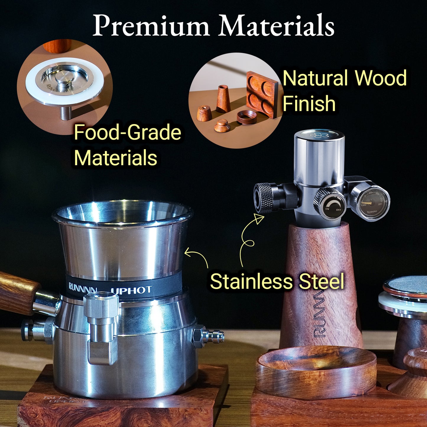 RUNNNN UPHOT Portable Espresso Machine 5-in-1, 9 Bar Pneumatic Manual Espresso Maker, No Power Needed, Stainless Steel, Compact for Camping Travel Outdoor