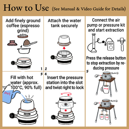 RUNNNN UPTANK Portable Espresso Machine (Maker Only, with Stand), 9 Bar Manual Pneumatic Espresso Maker, No Electricity, Stainless Steel Coffee Maker