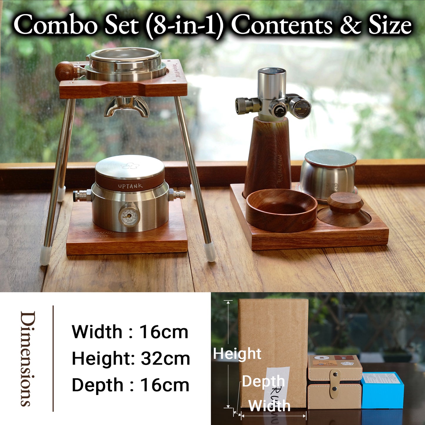 RUNNNN UPTANK Portable Espresso Machine 8-in-1 Combo Set, 9 Bar Pneumatic Manual Espresso Maker, No Power Needed, Stainless Steel Compact Coffee Maker for Camping & Travel