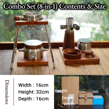 RUNNNN UPTANK Portable Espresso Machine 8-in-1 Combo Set, 9 Bar Pneumatic Manual Espresso Maker, No Power Needed, Stainless Steel Compact Coffee Maker for Camping & Travel
