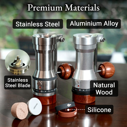 RUNNNN UPVOID Manual Coffee Grinder, Hollow Shaftless Burr Grinder for Espresso, Adjustable Grind Size, Anti-Static Stainless Steel/Aluminum Hand Grinder, Low Retention, Lightweight Portable & Easy to Clean
