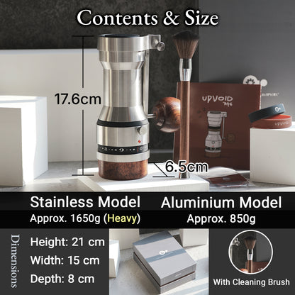 RUNNNN UPVOID Manual Coffee Grinder, Hollow Shaftless Burr Grinder for Espresso, Adjustable Grind Size, Anti-Static Stainless Steel/Aluminum Hand Grinder, Low Retention, Lightweight Portable & Easy to Clean