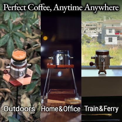 RUNNNN UPTANK Portable Espresso Machine (Maker Only, with Stand), 9 Bar Manual Pneumatic Espresso Maker, No Electricity, Stainless Steel Coffee Maker