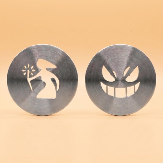 RUNNNN Stainless Steel Witch and Ghost Face Mode Shower Screen for UPHOT Espresso Machine, Decorative Coffee Filter Mesh, 2 PCS Set(R-LOFilter-2P-03)